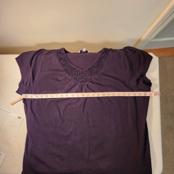 Mandarin Blue Lace Trim V-Neck Tee‎ Black / Size 3X - Picture 6 of 8